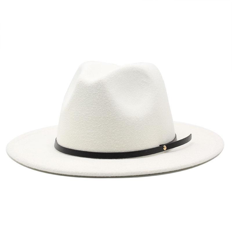

Wide Brim Hats Men Women Big Size Wool Felt Fedora Panama Hat With Belt Buckle Jazz Trilby Cap Party Formal Top In 56-61cm, Black