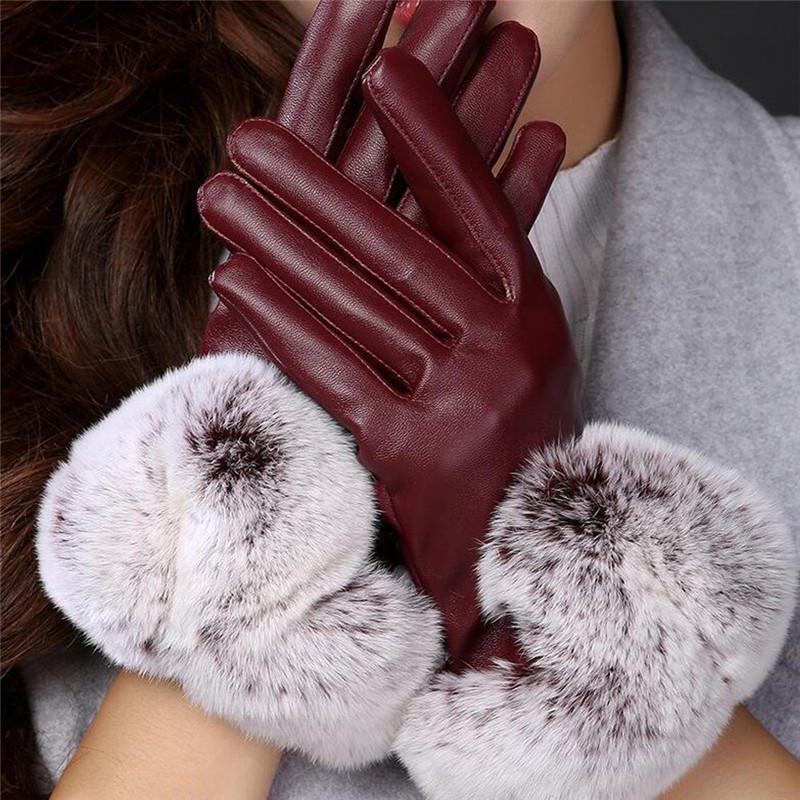 

Luxury Quality Soft PU Leather Wrist Gloves Women Adult Solid Fashion Winter Warm Full Finger Gloves Mittens Hiver