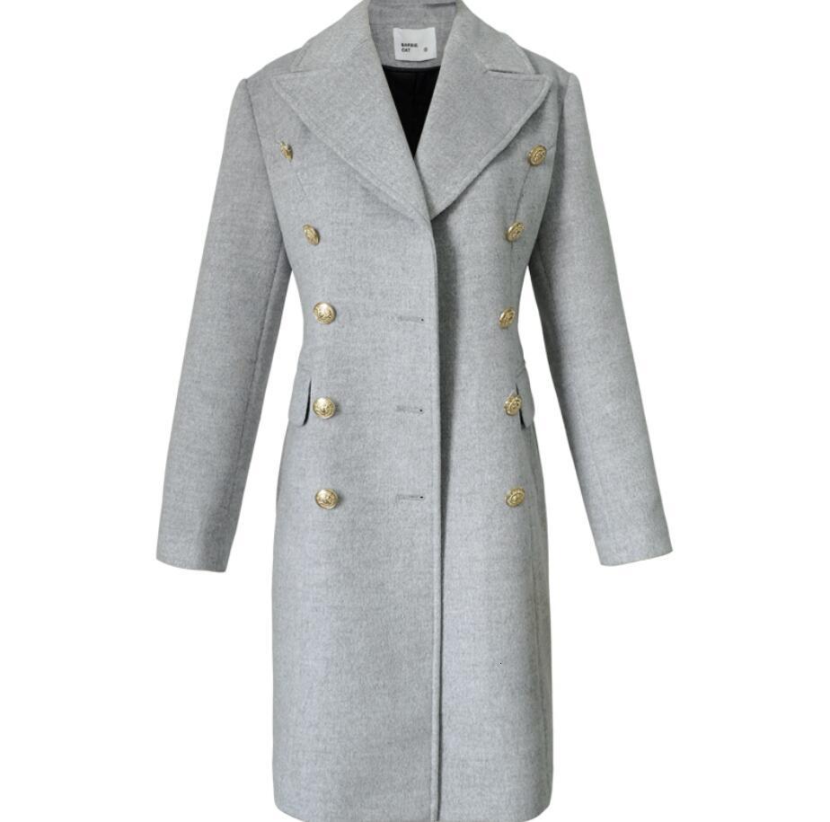 

Female Double-breasted 2021 Light Gray Winter Long Wool Mixtures Jacket Q572 Wis4