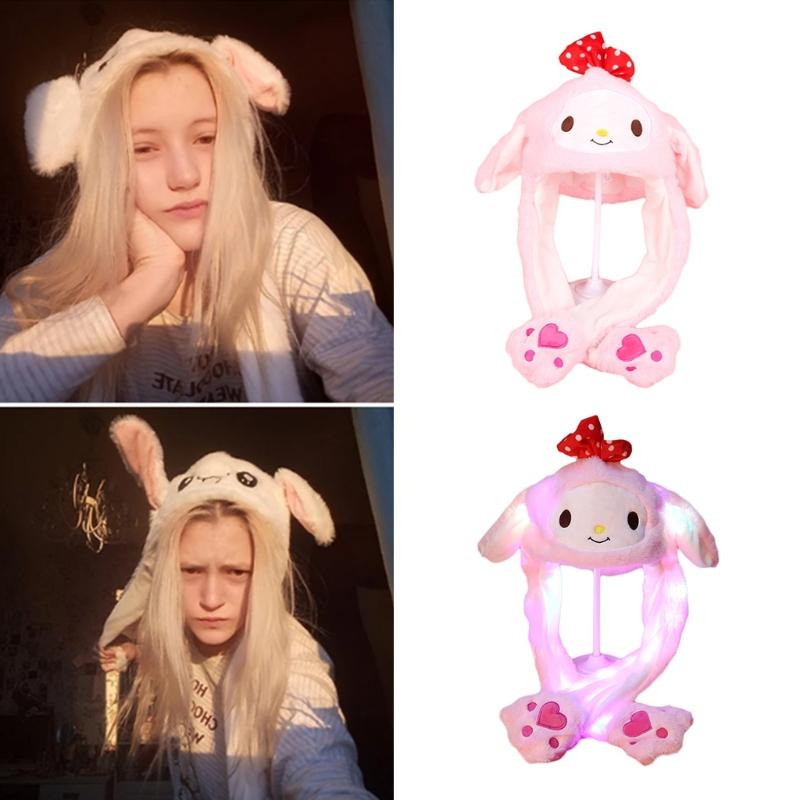 

Light Up Plush Animal Hat with Moving Ears Cartoon Animal LED Earflap Cap 649C, White