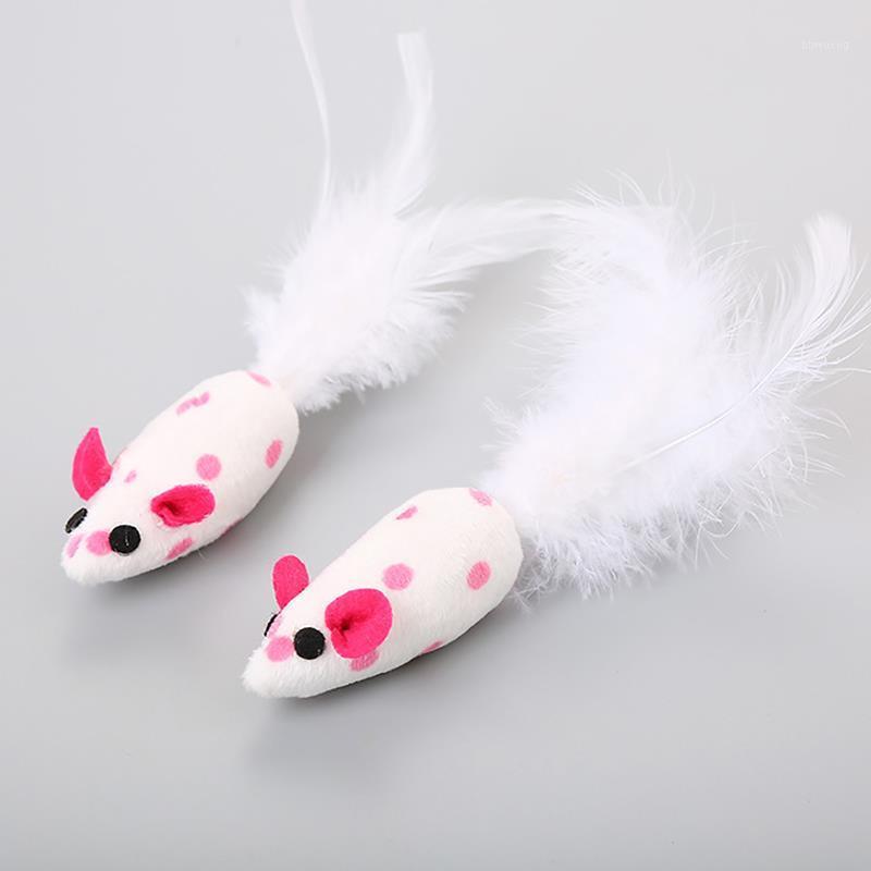 

2PCS Cat Toy Mice Cute Dot Feather Mouse Toy Cat Chew Interactive1