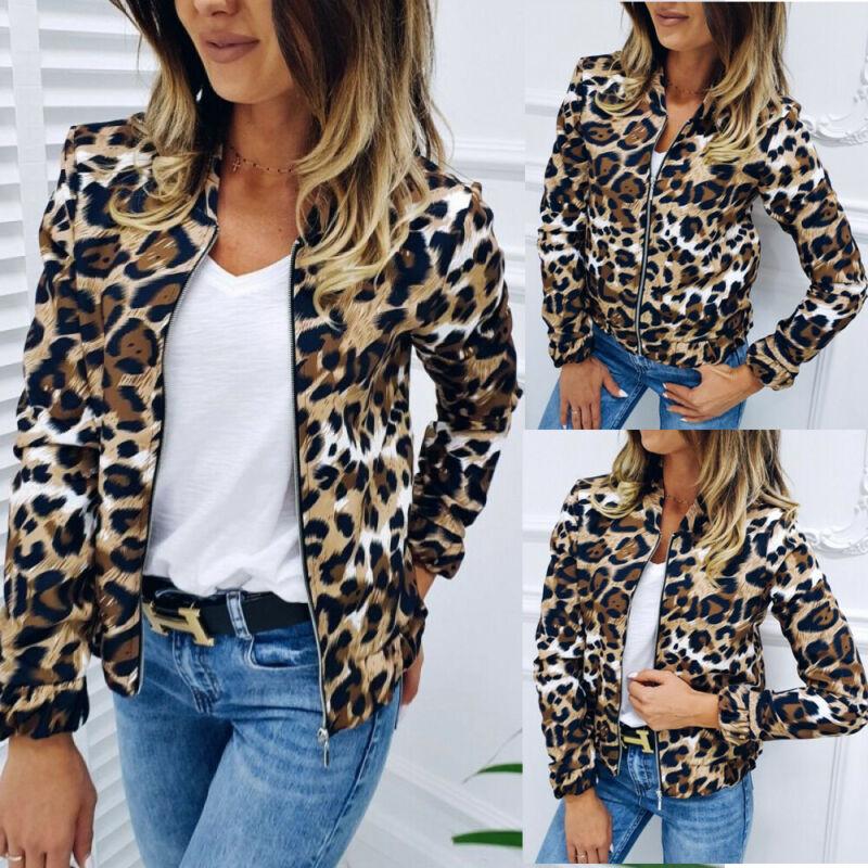 

Fashion Women Cool Solid Slim Biker Motorcycle Soft Zipper Short Coat Jacket Ladies Leopard Casual Jackets Top Clothing, As pic