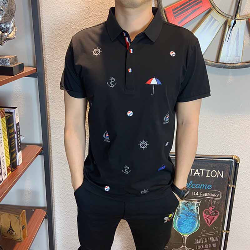 

designer men's polo 2020 new arrival mens brand casual polo fashion print pullover lapel breathable men clothing size m-3xl 3 colors, White;black