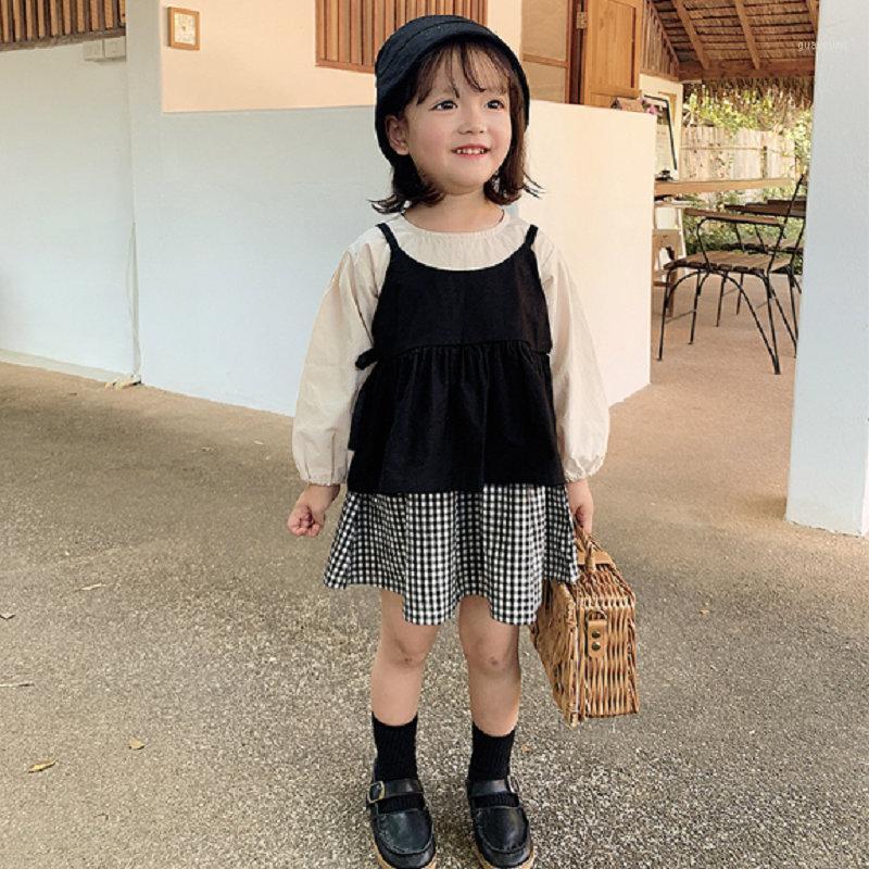 

Girl'S Suit Crew Neck Long-sleeved Upper Garment plus Lattice Mock Two-Piece Dress 20 Autumn Clothing New Style Foreign Trade1, Graph color sk2020306