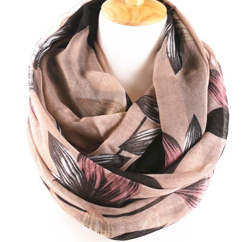 

2020 New winter scarf for women Brand Design Elegant big Flower Printed Cotton Voile long Scarf infinity loop