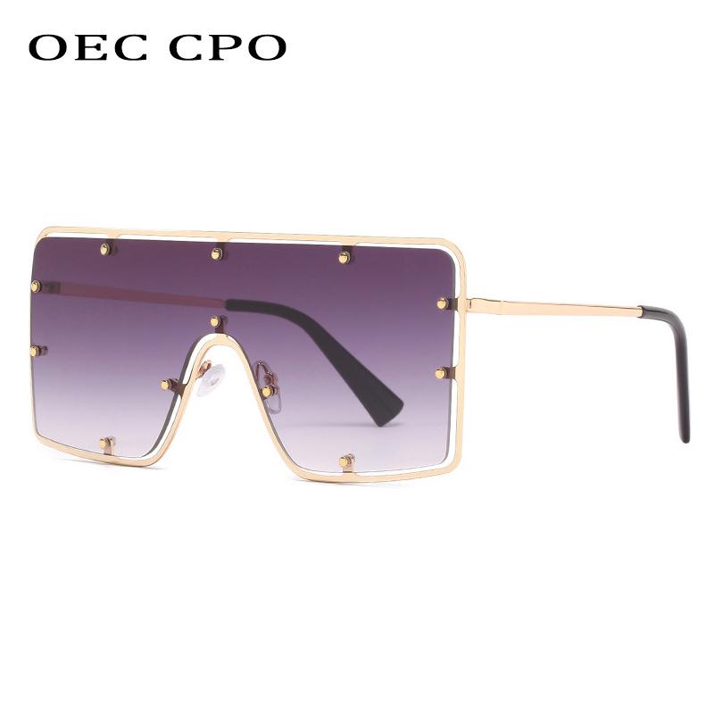 

Sunglasses OEC CPO Oversized Rimless One Piece Women Goggle Vintage Rivets Sun Glasses Men Steampunk Square Eyewear UV400