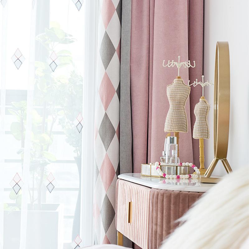 

Modern Curtains Simple Geometric Pattern Splice Curtain for Living Room Blackout Window Curtains for Bedroom Sheer Tulle Curtain, Blue tulle