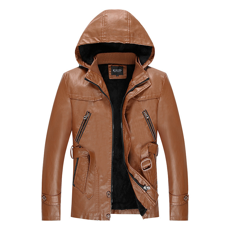 

Autumn and Winter PU Leather Jacket Men Mid-length Suede Leather Trench Coat Cowhide Trench Coat Coat Trend, Black