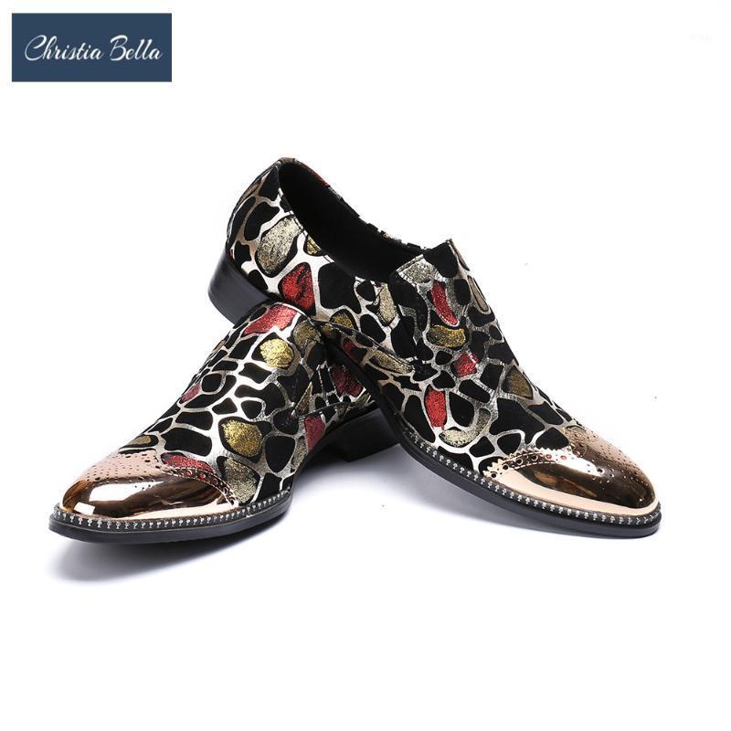 

Christia Bella Golden Iron Men's Business Dress Shoes Ochre Printed Borgues Oxfords Breathable Summer Shoes for Men Size 38-471, Blue