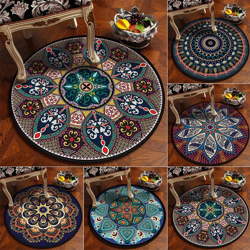 

Persian Ethnic Mandala Flowers European Floral Round Carpet Living Room Parlor Bedroom Decorative Area Rug Desk Chair Door Mat, Dz28-9