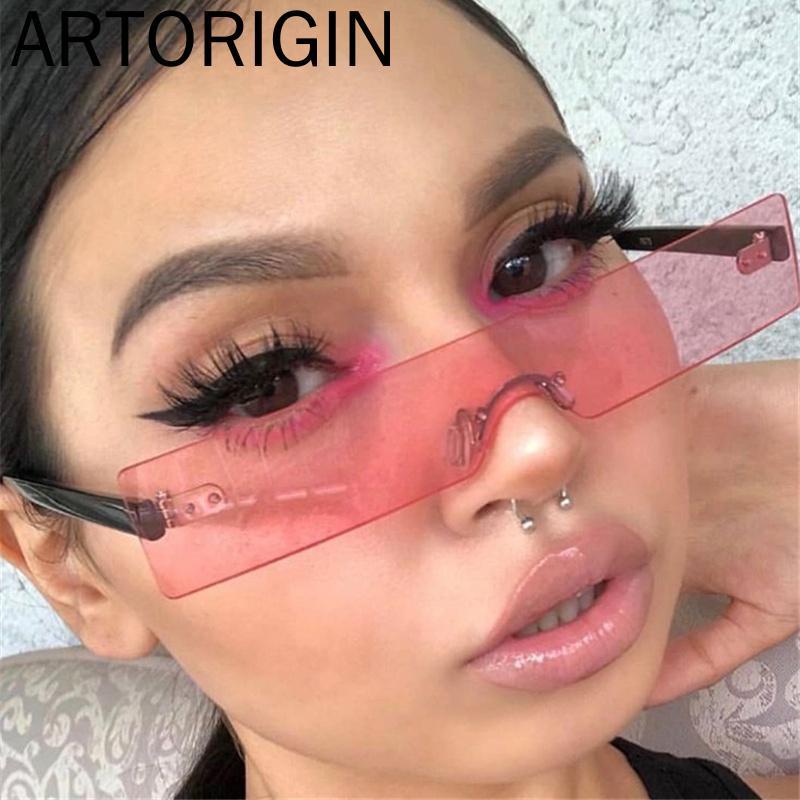 

Small Rectangle Sunglasses Women 2020 New Futuristic Glasses Flat Top Sunglasses Rimless One Piece Lens Men Luxury Designers1