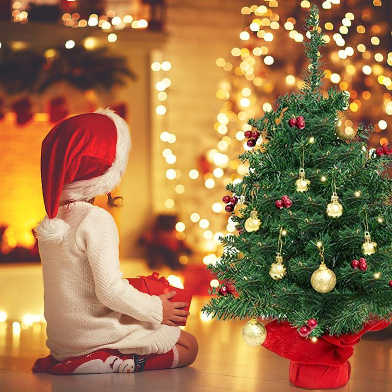 

Tabletop Christmas Tree Artificial Mini Christmas Tree With LED String Lights Desktop Ornaments Home Decor Artificial Xmas