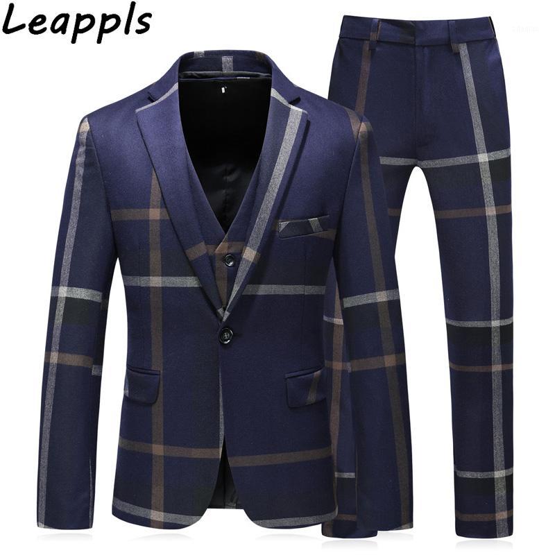 

Leappls (Jacket+Vest+Pants) 2018 High quality Men Suits Fashion grid stripe Mens Slim Fit business wedding Suit men Wedding suit1, 6142