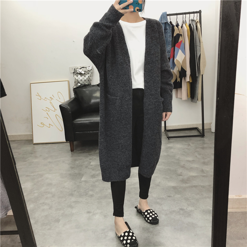 

2020 new women's V-neck loose mid-length solid color sweater cardigan winter coat jacket Korean sweater jacket, White;black
