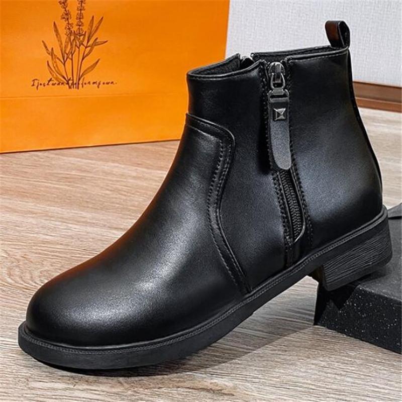 

high heel short boots women 2020 new side zipper thick heel round high non-slip women riding boots fashion women's shoes, Single shoes 722-01