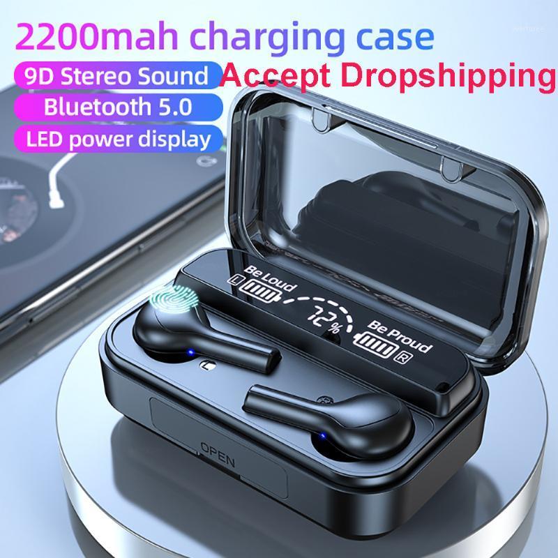 

278 TWS Bluetooth 5.0 Earphones Wireless Headphon 9D Stereo Sports Waterproof Headset Earplugs With Mic 2200mAh Charging Box1, Black