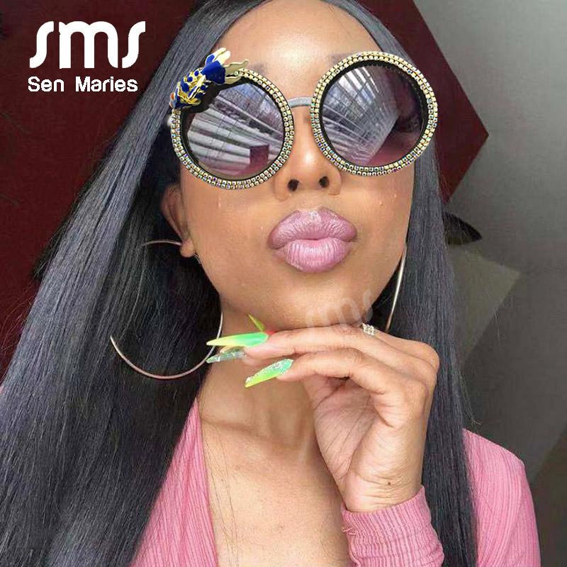 

Sunglasses Vintage Diamond Round Women Fashion Rhinestone Fish Decoration Retro Punk Men Design Glasses