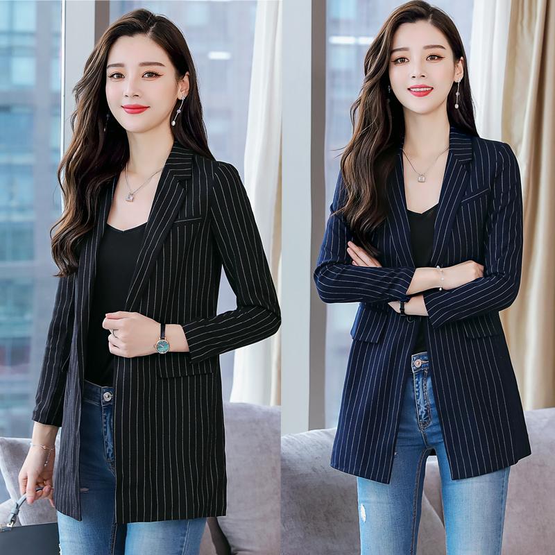 

women autumn winter Korean striped slim business wear suit slim casual suit Plaid women jacket plus size blazer coat, Black