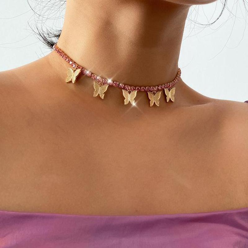 

Fashion Women Jewelry Butterfly Pendant Necklace Female Rhinestone Shining Statement Crystal Charms Choker Necklace Gift