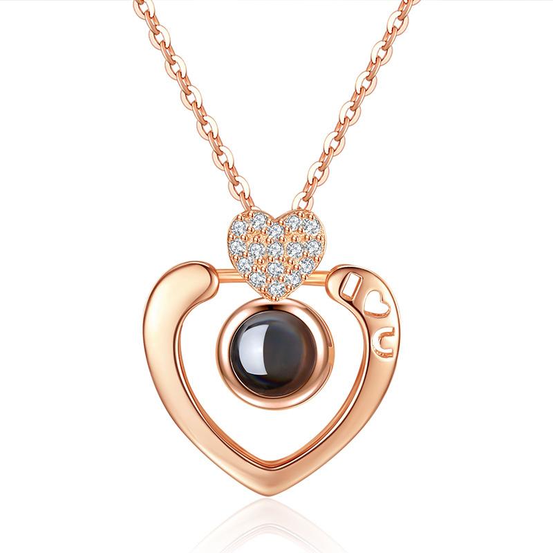 

Zircon Heart 100 Languages I Love You Necklaces For Women Lover Rose Gold Silver Color Female Pendant Necklace Collier Femme