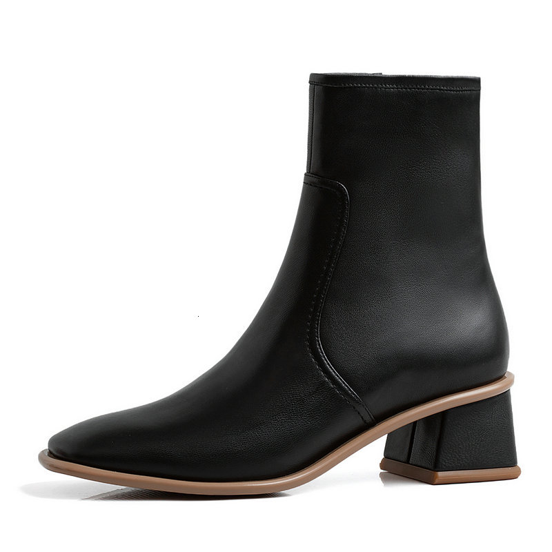 

2021 New Winter Autumn Genuine Leather Ladies Ankle Boots Thick Heels Women Newest Party Working Shoes Woman Xn52, Black