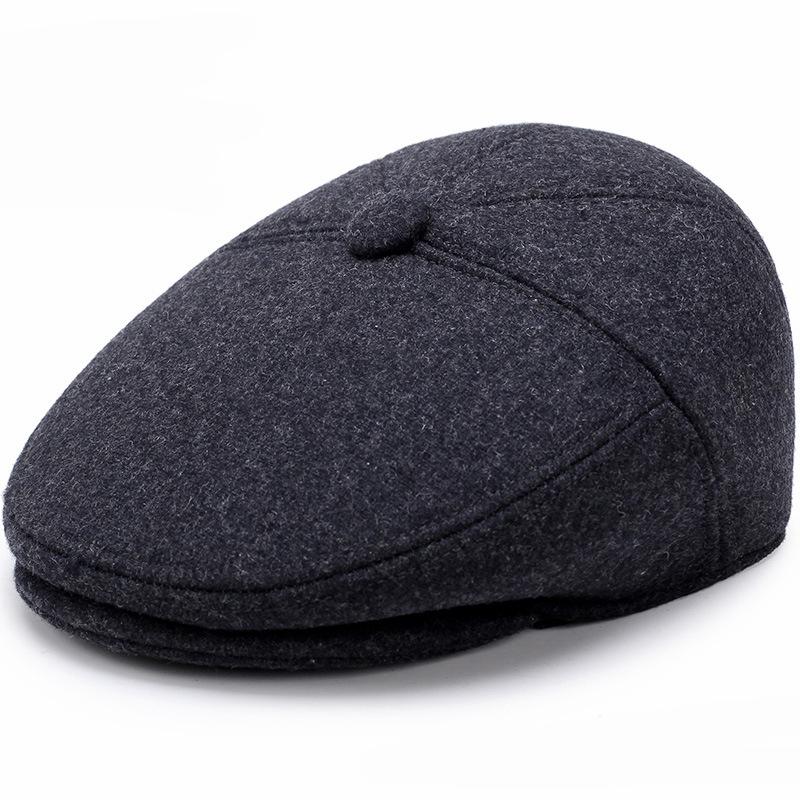 

HT1851 Men Caps Hats Autumn Winter Hats with Ear Flap Vintage Newsboy Ivy Flat Caps Wool Blend Berets Men Casual Warm Beret, As pic