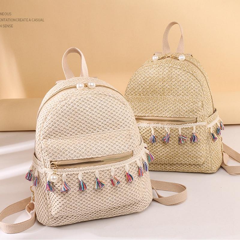 

Ethnic Wind-Woven Tassel Casual Bag Fashion Texture Women's Backpack, White