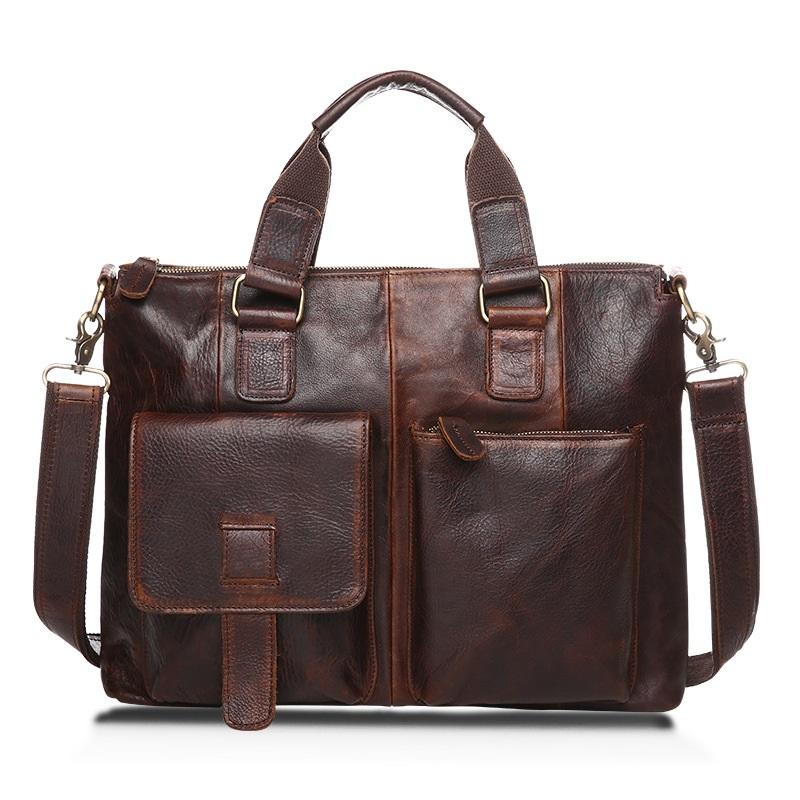 

Vintage Men Genuine Leather Office Maletas Business Briefcase 15.6" Laptop Case Attache Portfolio Bag Maletin Messenger Bag, Brown