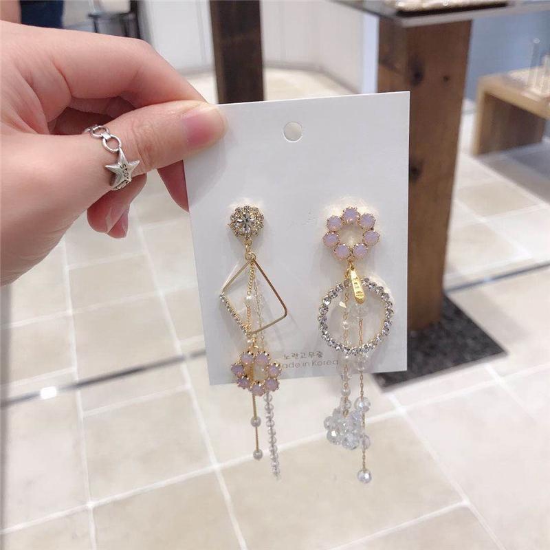 

MENGJIQIAO Korean Fashion Luxury Asymmetric Geometric long Tassel Drop Earrings For Women Girls Elegant Oorbellen Party Jewelry