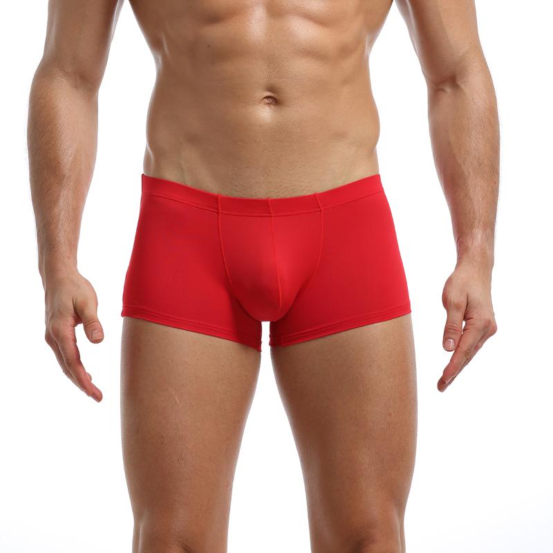 

Men' Solid Ice Silk Underwear Sexy Movement Comfortable Solid Color Breathable Boxer Briefs For Travel Homewear, White