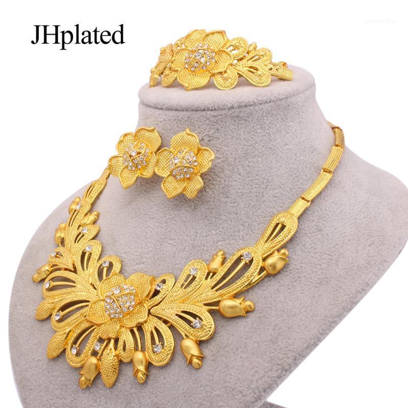 

Dubai Jewelry Sets Gold Plated Necklace Pendant Earrings Bracelet Rings Bridal Gifts Wedding Collares Jewellery Set For Women, Silver
