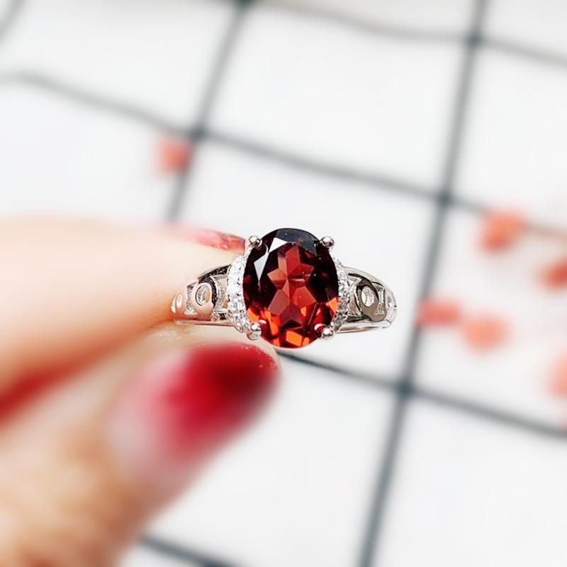 

Cluster Rings Natural Real Red Garnet Oval Ring Per Jewelry 7*9mm 2.1ct Gemstone 925 Sterling Silver Fine T20728, Golden;silver