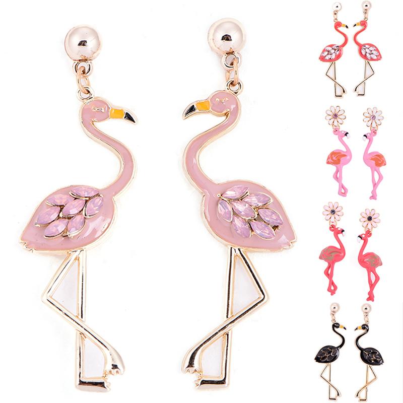 

1Pair Flamingo Drop Earrings Women Flower Shaped Earrings Rhinestones Drop Jewelry