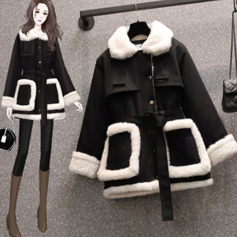 

New Women's winter clothing size big temperament weight wool turn-down collar single-breasted age change coat reduction D922, Black 1