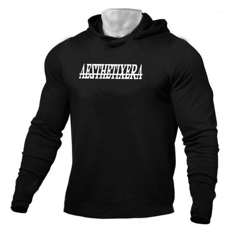 

Autumn Cotton Gym Shirt Sport Hooded T Shirt Men Long Sleeve Running Men Workout Training Tees Fitness T-shirt Rashgard1, White