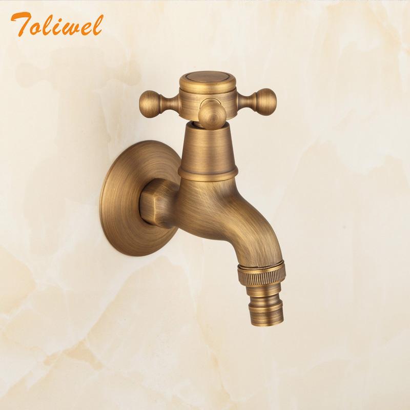 

Antique Brass Water Faucet Wall Mount Bathroom Basin Sink Tap Bibcock Single Cold