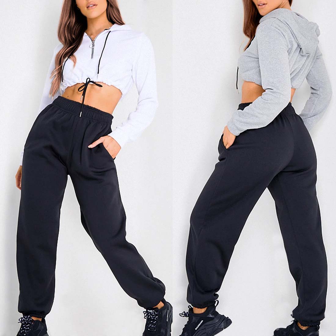 

1Day Ship Hooded Tracksuit Women 2 Pcs Running Set Zipper Joggers Suits Workout Loose Sweatshirts Casual Pants Sportswear, Top