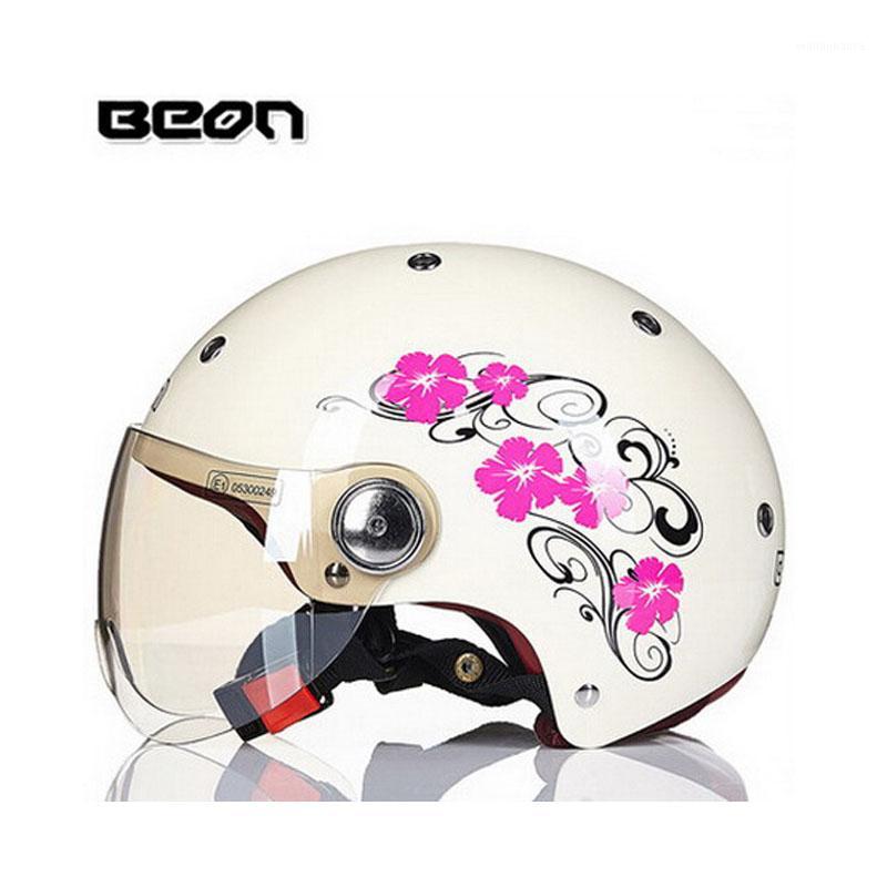 

beautiful women's motocross half face Helmet with flower, women lover BEON 103 motorcycle MOTO electric bicycle safety headpiece1, White golden