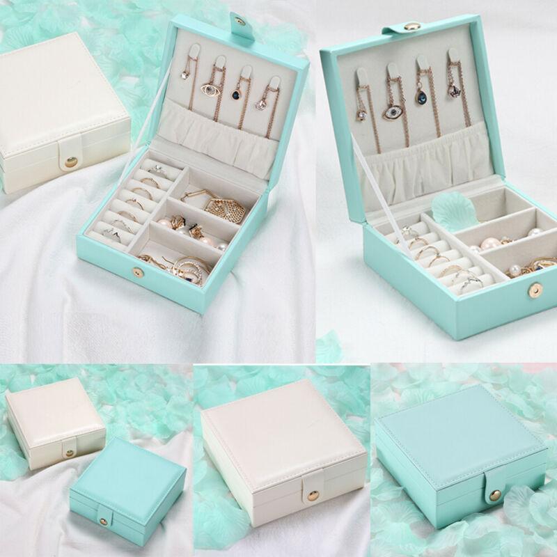 

NoEnName Portable Travel PU Jewelry Box Storage Organizer Necklace Bracelet Earring Ornaments Case Holder Gift, White