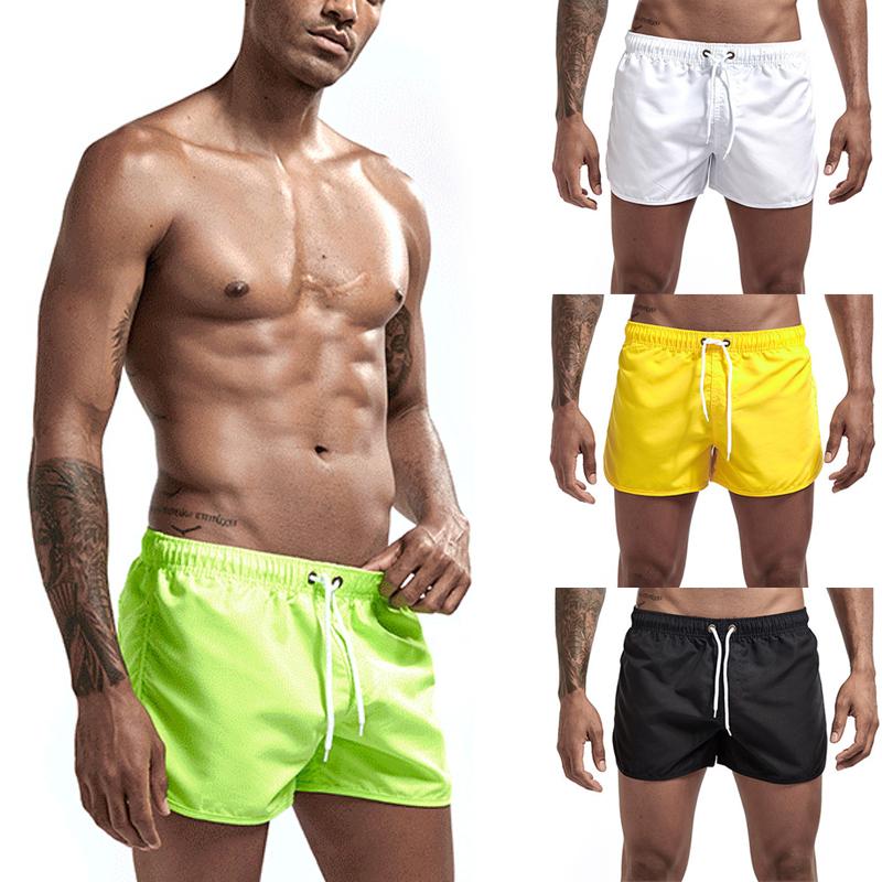 

Beach Shorts Men Swimsuit Sexy Swimwear High Quality Quick Drying Briefs Swimsuit Beach Fast Dry Solid Color Sport Trunks, 13