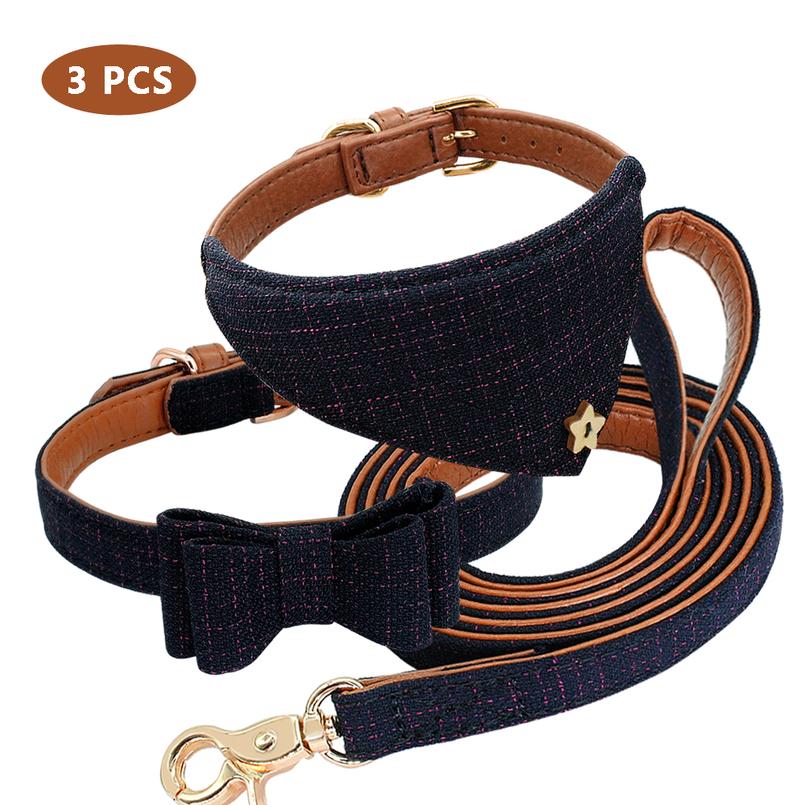 

Leather Dog Collar Bandana Leash Set Plaid Bowknot Pet Collar And Leash Set Adjustabe Dog Collars And Banda qylcqA