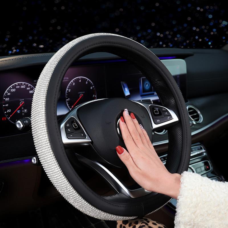 

PU Leather Diamond Car Steering Wheel Cover 38cm Bling Bling Rhinestones Fashion Luxury Women Girls Car Accessories Four Season