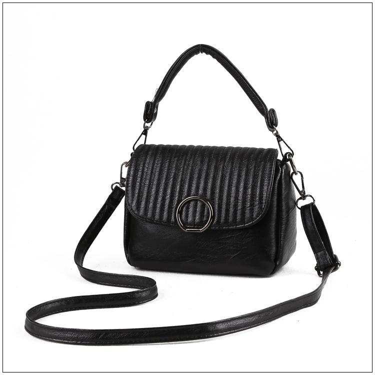 

New Style Small Bag Simple Soft Leather Small Square Bag Single Shoulder Crossbody Korean Versatile Handbag, Black