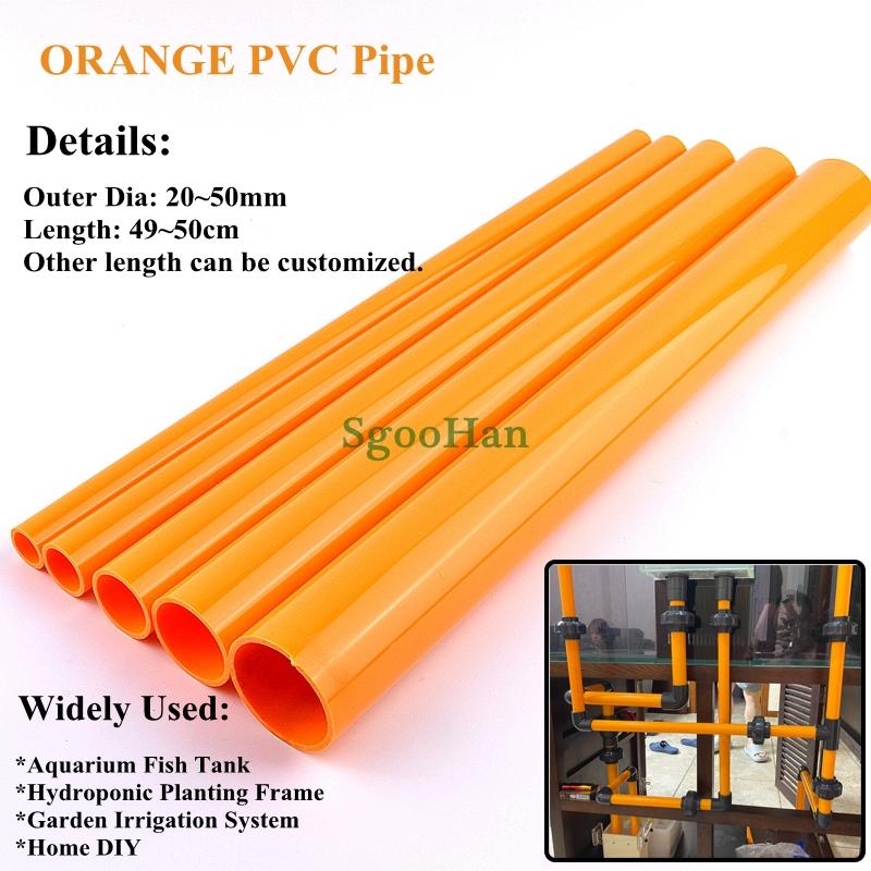 

2pcs Orange OD 20~50mm PVC Pipe Aquarium Fish Tank Pipe Garden Irrigation Watering Hydroponic Planting Frame Tube 49~50cm Long, Outer dia 20mm