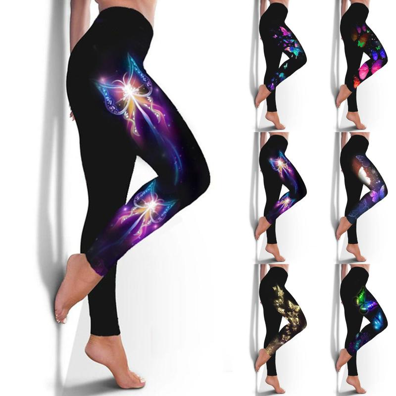 

Women Yoga Pants Fashion Butterfly Printing Leggings Plus Size Casual Breathable Fitness Trousers High Waist Sport Warm Pants