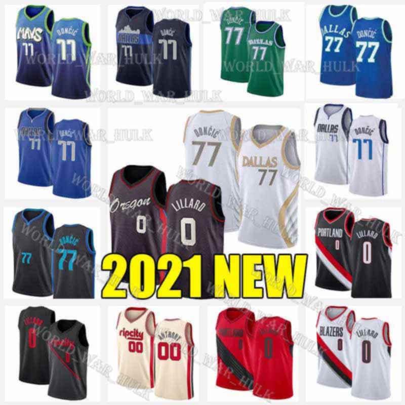 

Doncic 77 Damian 0 Lillard Luka Jerseys Carmelo 00 Anthony Dirk 41 Nowitzki Kristaps 6 Porzingis City Men 2021 New Basketball Jersey