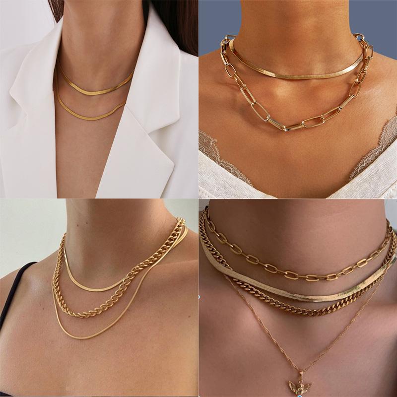 

Chokers 2021 Punk Street Style Multi Layer Snake Chain Link Choker Necklace For Women Men Minimalist Gold Color Jewelry