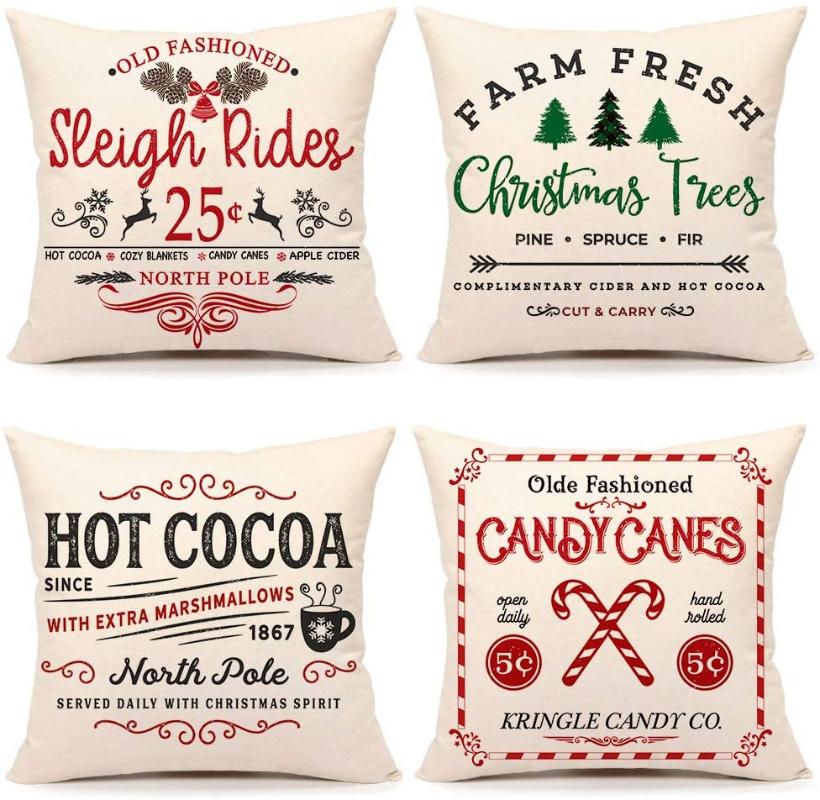

Farmhouse Christmas Pillow Covers45x45cm Winter Holiday Decorations Xmas Rustic Throw Cushion Case for Sofa Couch Home Decor