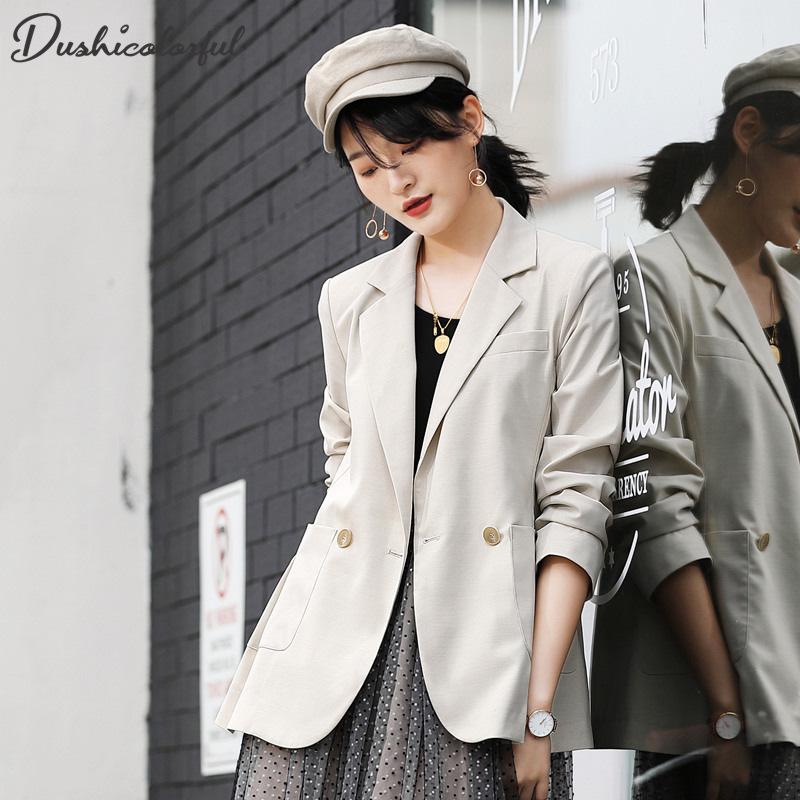 

Dushicolorful Woman Coats Pocket Jackets Coat Double Breasted Chic Long Suit Female Khaki Pink Casual Cardigan High Quality, Black