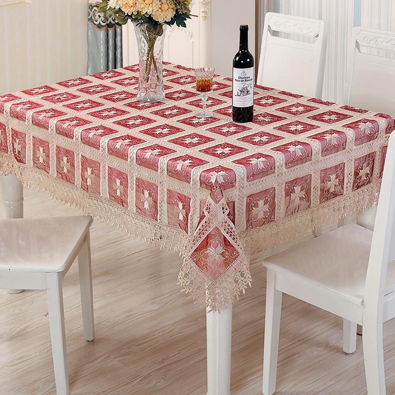 

Lace Embroidered Table Cloth Table Flag Runner Tablecloth Towels Set Christmas Tablecloth Covers Jacquard Series Home Decoration1, Wine red